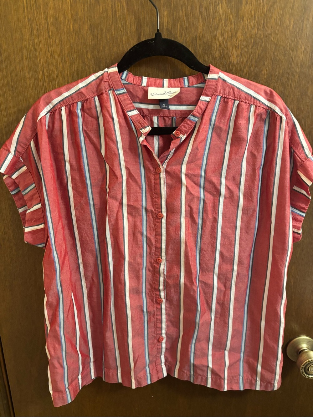 Universal Thread Red, white, blue Striped Short-Sleeve Button-Down Shirt
